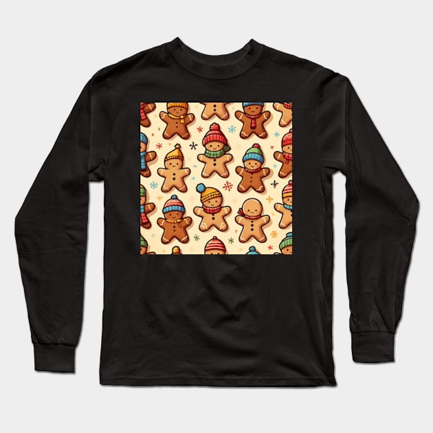 Gingerbread Men Pattern Long Sleeve T-Shirt by ArtFactoryAI